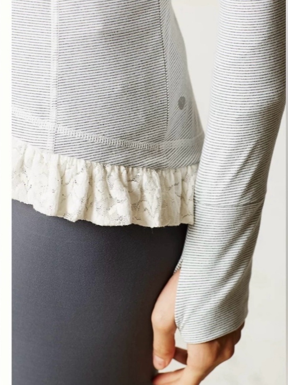 Anthropologie Pure + Good Gray and white striped Lace-Trim Long Sleeve jacket - Picture 4 of 4